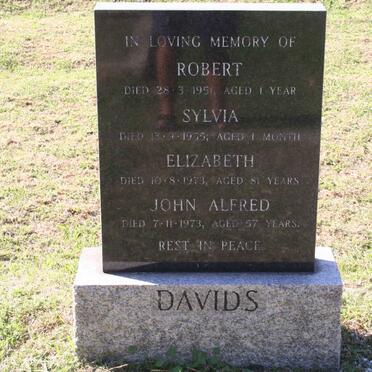 DAVIDS John Alfred -1973 &amp; Elizabeth -1973 :: DAVIDS Robert -1951 :: DAVIDS Sylvia -1955 
