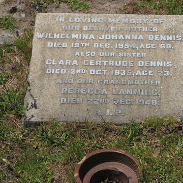 DENNIS Wilhelmina Johanna -1954 :: DENNIS Clara Gertrude -1935 :: LANNING Rebecca -1948