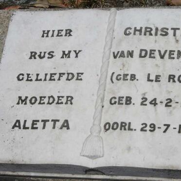 DEVENTER Aletta Christina, van nee LE ROUX 1891-1956