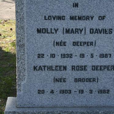 DEEPER Kathleen Rose nee BRODER 1903-1982 :: DAVIES Mary nee DEEPER 1932-1987 