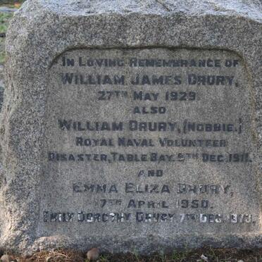 DRURY William James -1929 :: DRURY William -1911 :: DRURY Emma Eliza -1950 :: DRURY Emily Dorothy - 1973 