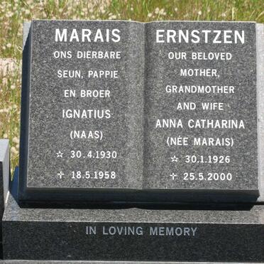 ERNSTZEN Anna Catharina nee MARIAS 1926-2000 :: MARAIS Ignatius 1930-1958