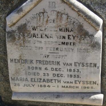 EYSSEN Hendrik Frederik, van 1853-1955 &amp; Wilhelmina Magdalena 1857-1931 :: VAN EYSSEN Maria Elizabeth 1884-1965
