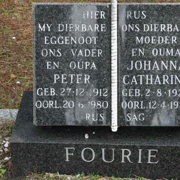FOURIE Peter 1912-1980 &amp; Johanna Catharina 1923-1986
