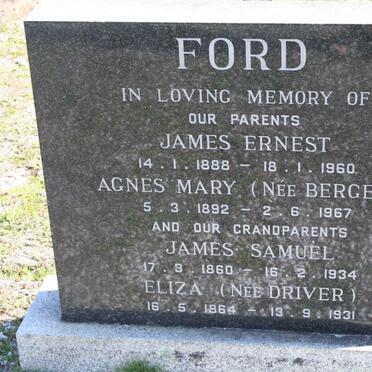 FORD James Samuel 1860-1934 &amp; Eliza DRIVER 1864-1931 :: FORD James Ernest 1888-1960 &amp; Agnes Mary BERGER 1892-1967