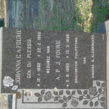 FOURIE A.P.J. 1860-1896 &amp; Johanna C.A. DU PLESSIS 1862-1960