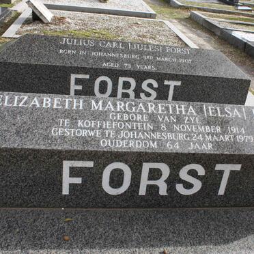 FORST Julius Carl 1907-1980 &amp; Elizabeth Margaretha VAN ZYL 1914-1979