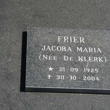 FRIER Jacoba Maria nee DE KLERK 1925-2004