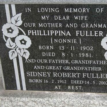 FULLER Sidney Robert 1912-2002 &amp; Phillippina 1902-1981 :: FULLER Donald Sydney William 1933-1998