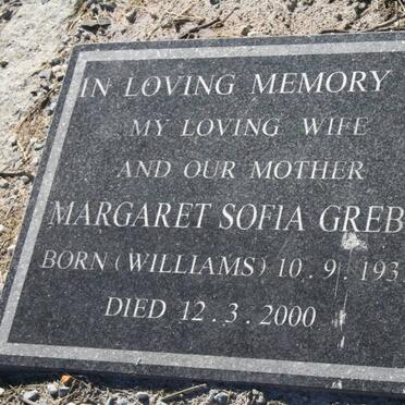 GREBE Margaret Sofia nee WILLIAMS 1931-2000