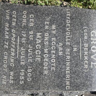 GROVÉ Maggie nee BEKKER 1900-1955