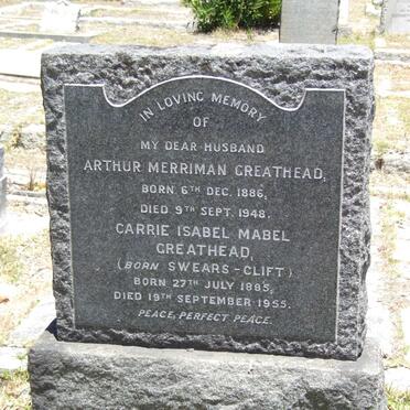 GREATHEAD Arthur Merriman 1886-1948 &amp; Carrie Isabel Mabel SWEARS-CLIFT 1885-1955