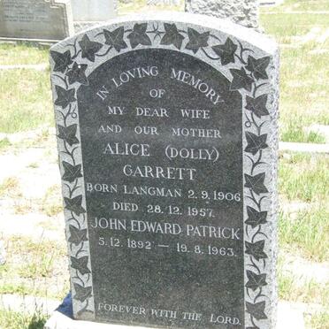 GARRETT John Edward Patrick 1892-1963 &amp; Alice LANGMAN 1906-1957