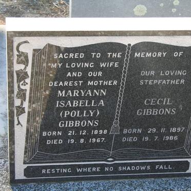 GIBBONS Cecil 1897-1986 &amp; Maryann Isabella 1898-1967
