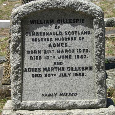 GILLESPIE William 1870-1952 &amp; Agnes Martha  -1958