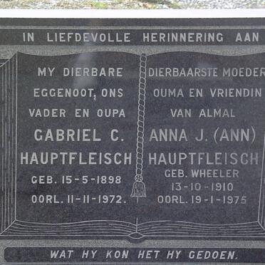 HAUPTFLEISCH Gabriel C. 1898-1972 &amp; Anna J. WHEELER 1910-1975