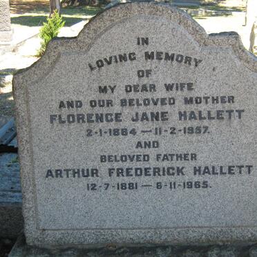 HALLETT Arthur Frederick 1881-1965 &amp; Florence Jane 1884-1957