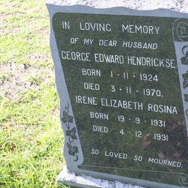 HENDRICKSE George Edward 1924-1970 &amp; Irene Elizabeth Rosina 1931-1991