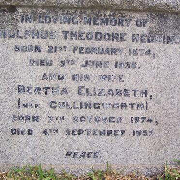 HEDDING Ernulphus Theodore 1874-1936 &amp; Bertha Elizabeth CULLINGWORTH 1874-1952