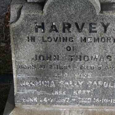 HARVEY John Thomas 1894-1979 &amp; Hermina Sally Caroline KEET 1897-1979