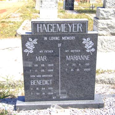 HAGEMEYER Mar 1909-1986 &amp; Marianne 1915-2000 :: HAGEMEYER Benedict 1951-1999