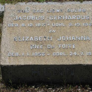 HENN Jacobus Gerhardus 1871-1943 &amp; Elizabeth Johanna DU TOIT 1866-1931