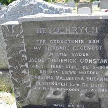 HEYDENRYCH Jacob Frederick Constant 1885-1956 &amp; Christina Magdalena Susanna DU BOIS 1885-1969