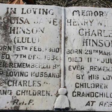 HINSON Henry William Charles 1899-1971 &amp; Louisa Jane 1900-1954