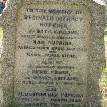 HOPKINS Reginald deBracy -1923 &amp; ALDERMAN Nan formery HOPKUNS 1892-? :: FRUIN Anne -192?