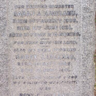 IRELAND Harry J. 1885-1941 :: IRELAND Rose C. -1952 :: IRELAND Sarah J.H. 1909-1931