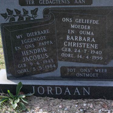JORDAAN Hendrik Jacobus 1943-1984 &amp; Barbara Christene 1940-1999