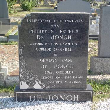 JONGH Philippus Petrus, de 1894-1962 &amp; Gladys Jane GRIBBLE 1896-1970