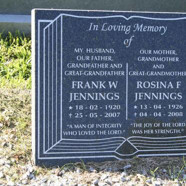 JENNINGS Frank W. 1920-2007 &amp; Rosina F. 1926-2008
