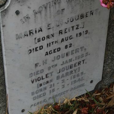JOUBERT F.H. -1925 &amp; Maria E.J. REITZ -1919 :: JOUBERT Violet nee BARRY 1865-1941