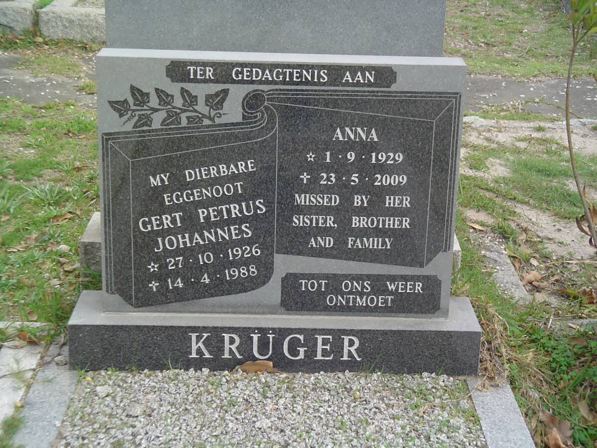 KRÜGER Gert Petrus Johannes 1926-1988 &amp; Anna 1929-2009