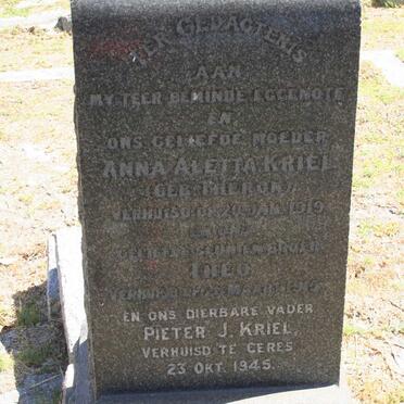 KRIEL Pieter J. -1945 &amp; Anna Aletta THERON -1919 :: KRIEL Theo -1915 :: THERON Susan -1943