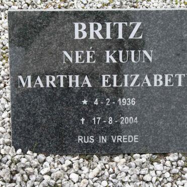 BRITZ Martha Elizabeth nee KUUN 1936-2004