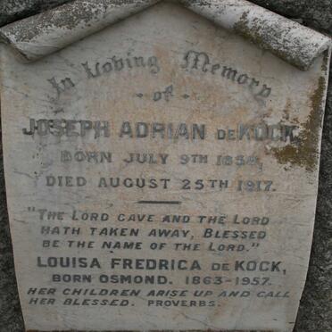 KOCK Joseph Adrian, de 1859-1917 &amp; Louisa Fredrica OSMOND 1863-1957