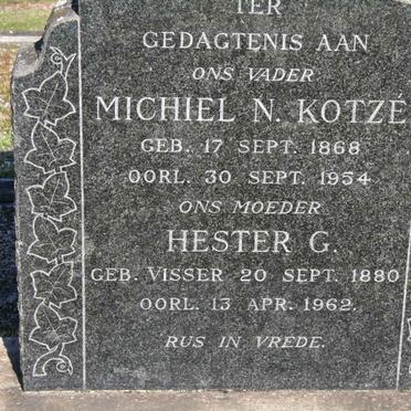KOTZÉ Michiel N. 1868-1954 &amp; Hester G. VISSER 1880-1962