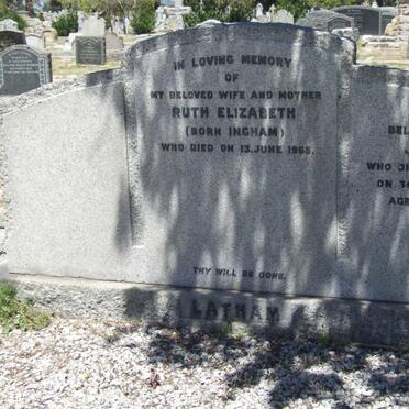 LATHAM Ruth Elizabeth nee INGHAM -1965 :: LATHAM James -1963
