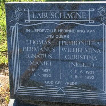 LABUSCHAGNE Thomas Hermanus Ignatius 1927-1992 &amp; Petronella Wilhelmina Christina 1931-1992