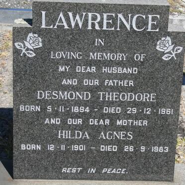 LAWRENCE Desmond Theodore 1894-1961 &amp; Hilda Agnes 1901-1983