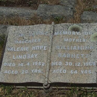 LINDSAY Valerie Hope -1952 :: BARNETT Williamina -1969