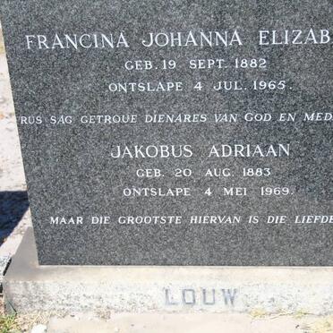 LOUW Jakobus Adriaan 1883-1969 &amp; Francina Johanna Elizabeth 1882-1965