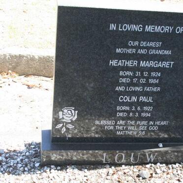 LOUW Colin Paul 1922-1994 &amp; Heather Margaret 1924-1984