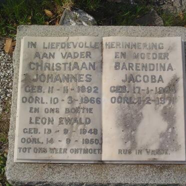 LUND Christiaan Johannes 1892-1966 &amp; Barendina Jacoba 1904-1971 :: LUND Leon Ewald 1948-1950