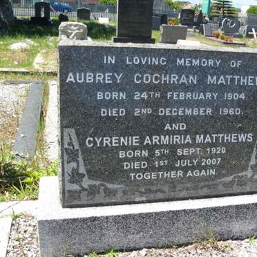 MATTHEWS Aubrey Cochran 1904-1960 & Cyrenie Armiria 1920-2007