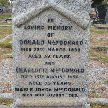 MACDONALD Donald -1930 :: MACDONALD Charlotte -1950 :: MACDONALD Mable Joyce -1963