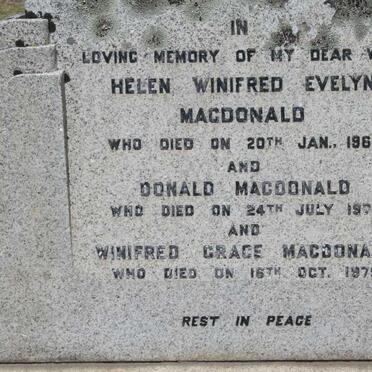 MACDONALD Donald -1977 & Helen Winifred Evelyn -1960 :: MACDONALD Winifred Grace -1979
