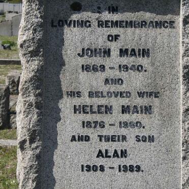 MAIN John 1869-1940 & Helen 1876-1960 :: MAIN Alan 1908-1989